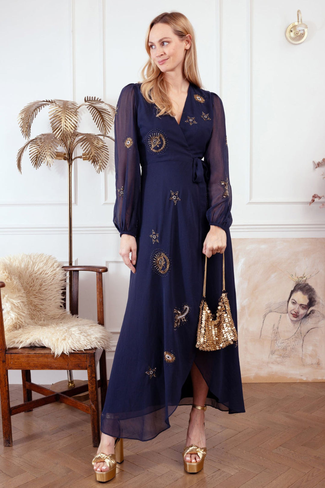 Hope & Ivy The Kai Embellished Wrap Dress