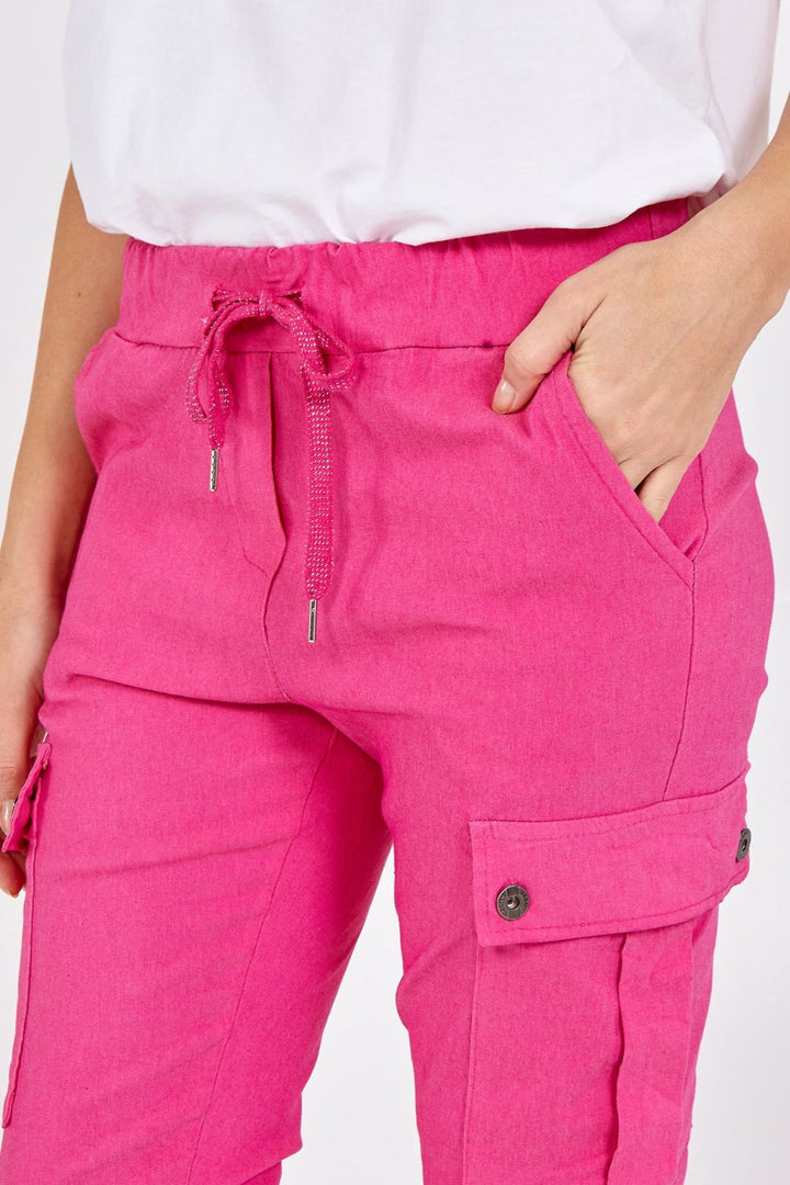 Hot Pink Cargo Stretch Pull-On Trousers