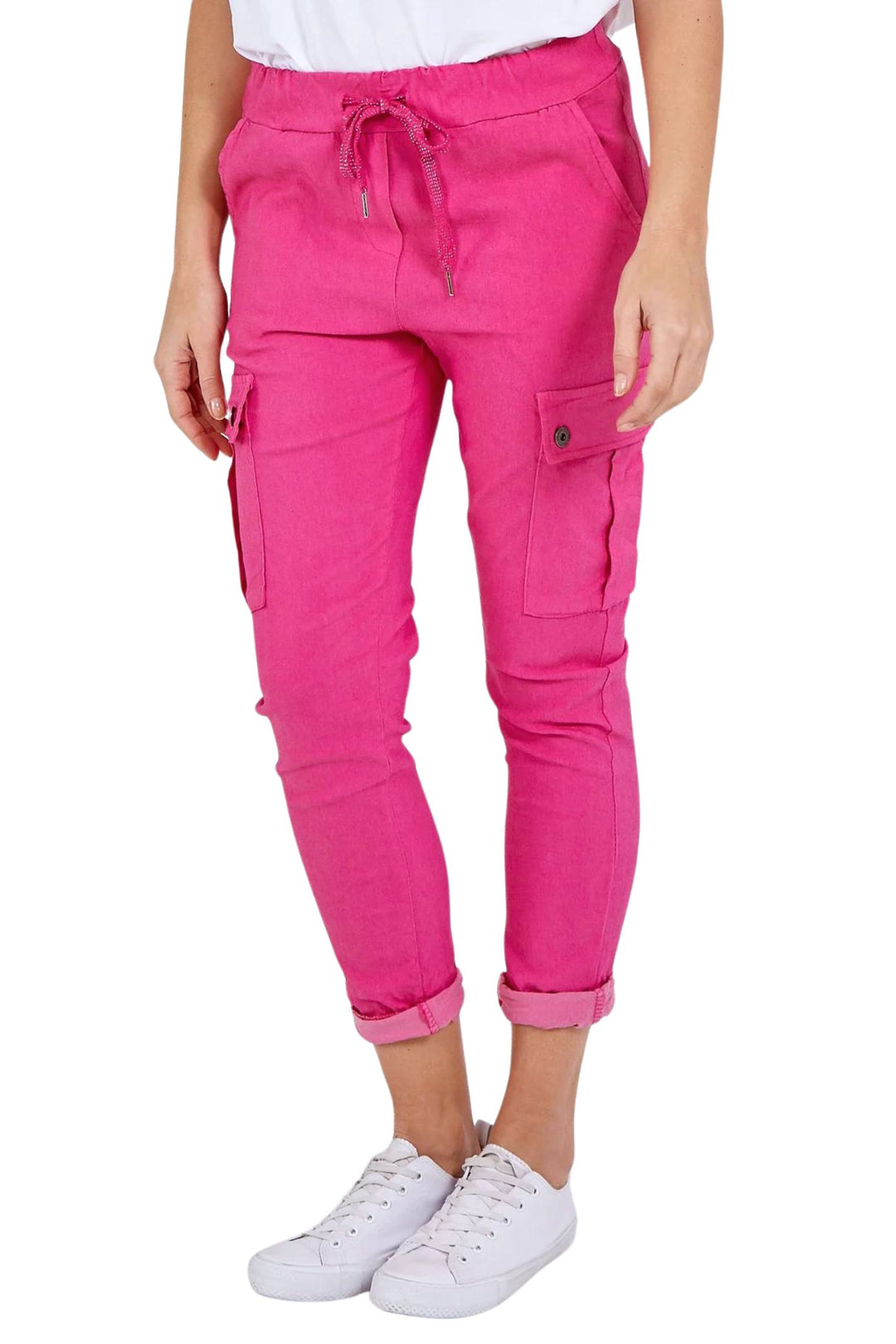 Hot Pink Cargo Stretch Pull-On Trousers