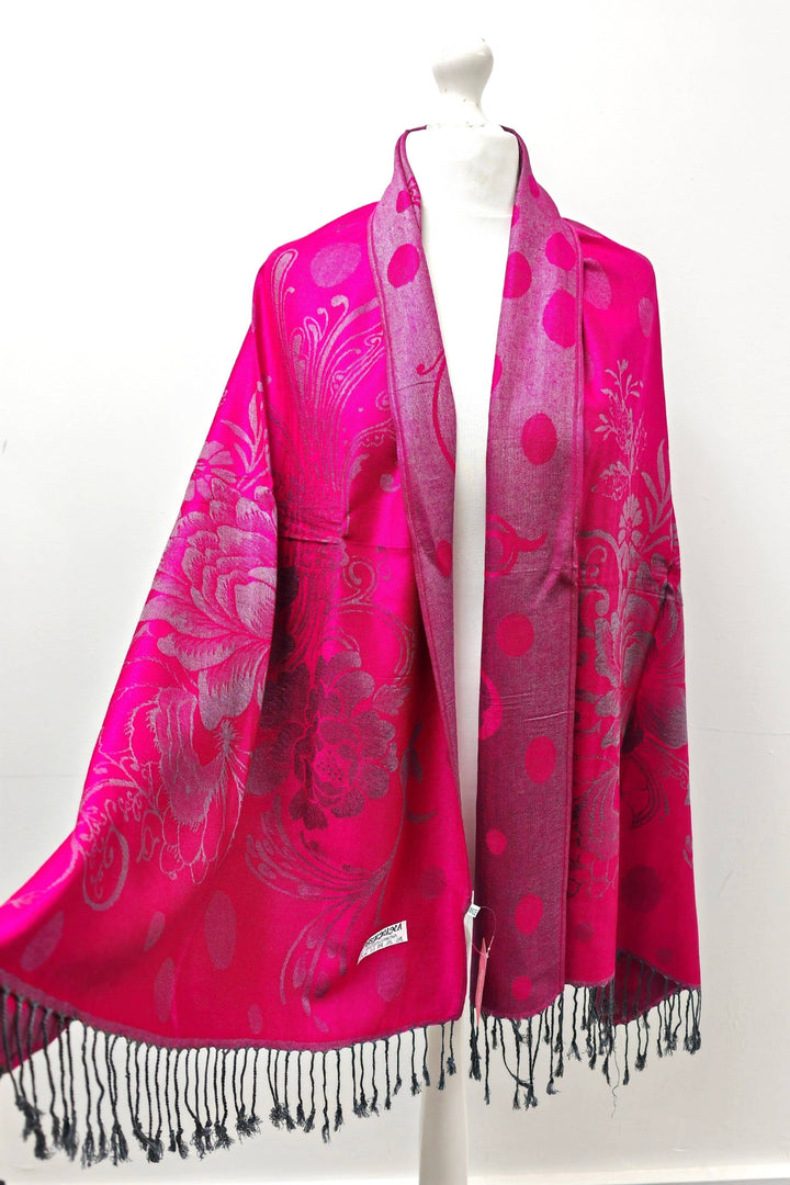 Hot Pink Floral Swirl Super Soft Pashmina Scarf Shawl Wrap