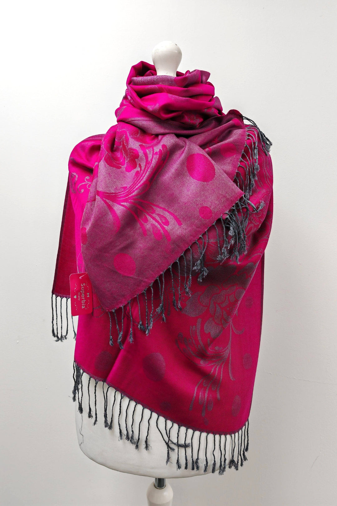 Hot Pink Floral Swirl Super Soft Pashmina Scarf Shawl Wrap