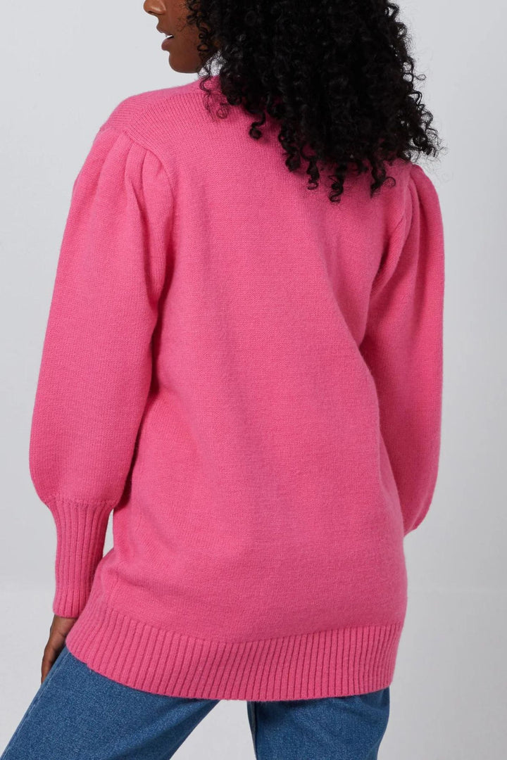Bubblegum Pink Jewel Button Knitted Cardigan