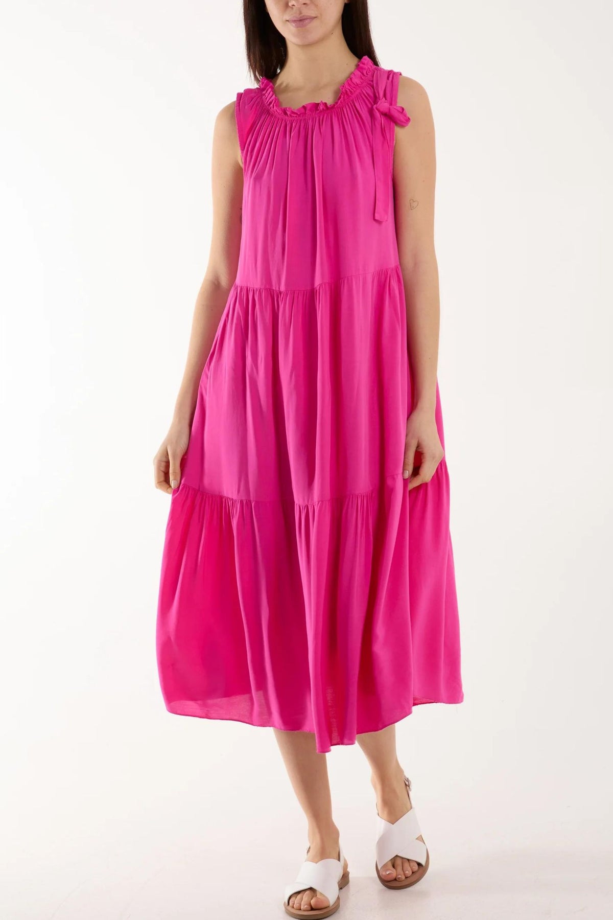 Hot Pink Looser Fit Tired Shift Dress – Experience Boutique