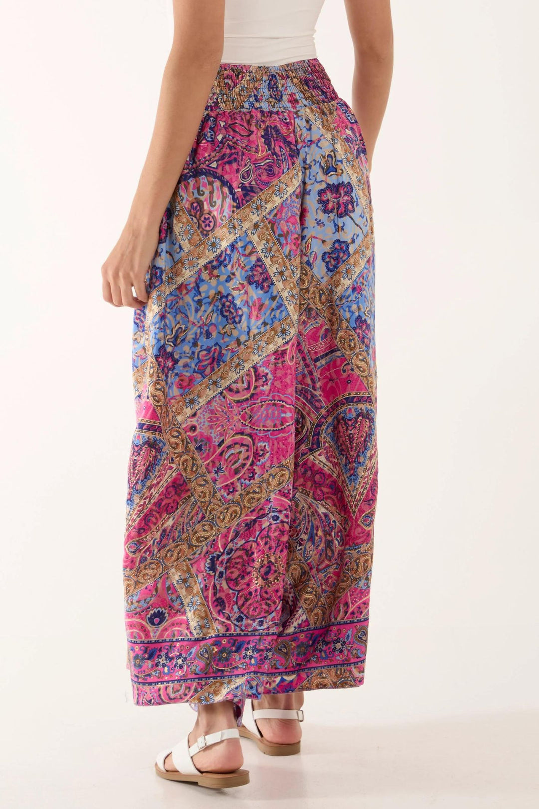 Hot Pink Mosaic Art Print Wide Leg Pull-On Trousers