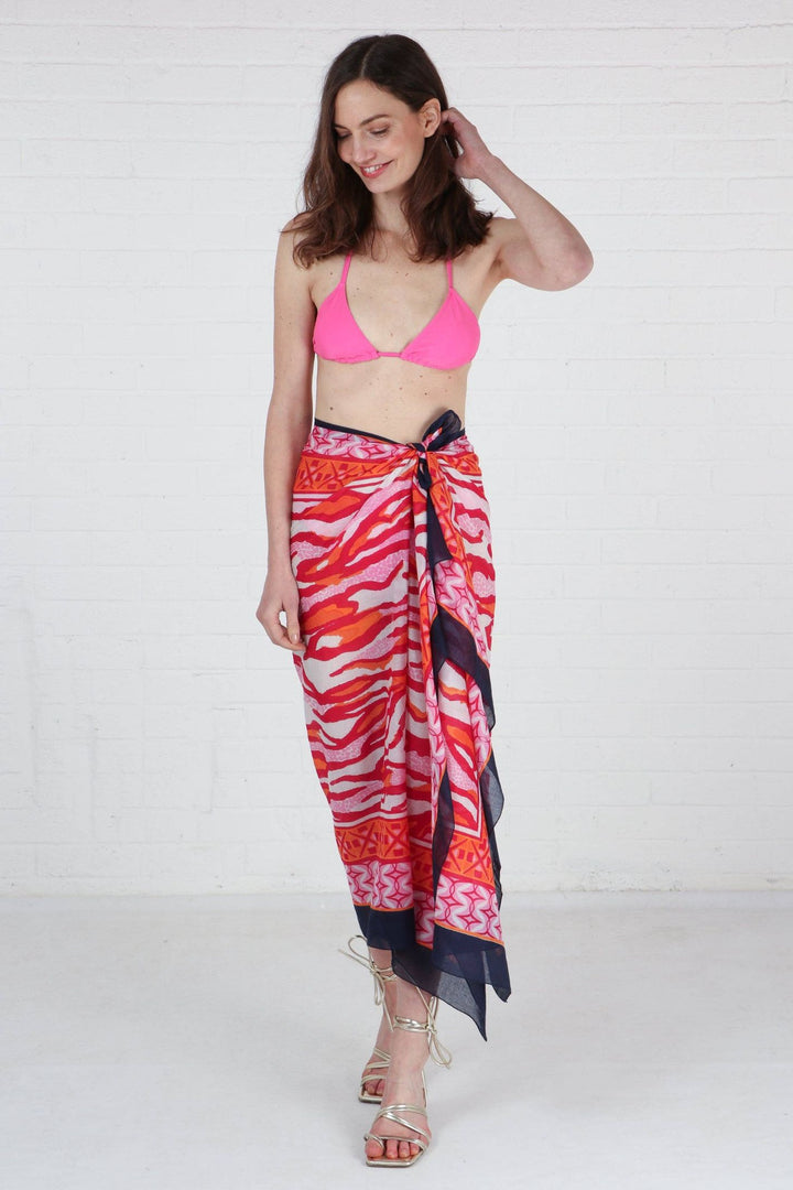 Hot Pink Mosaic Print Bordered Cotton Scarf