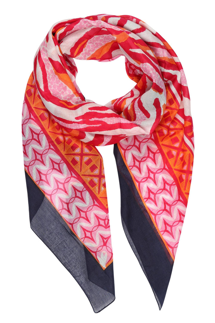 Hot Pink Mosaic Print Bordered Cotton Scarf