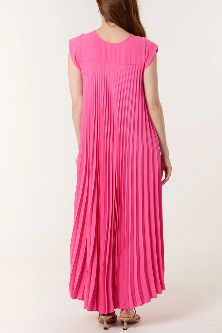 Hot Pink Pleated Maxi Dress