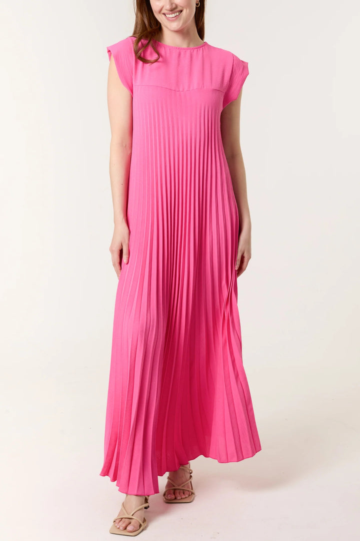 Hot Pink Pleated Maxi Dress