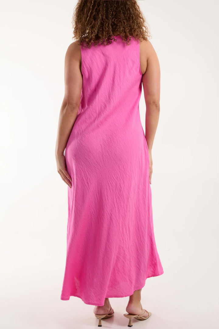 Hot Pink Sleeveless V-Neck Maxi Dress