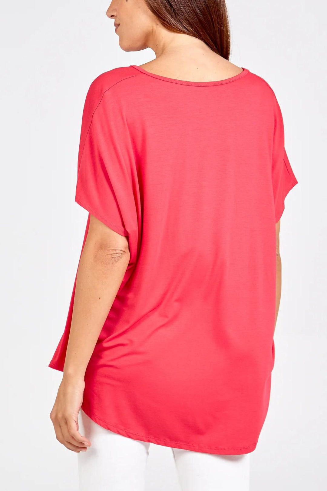 Hot Pink V-Neck Oversized T-Shirt