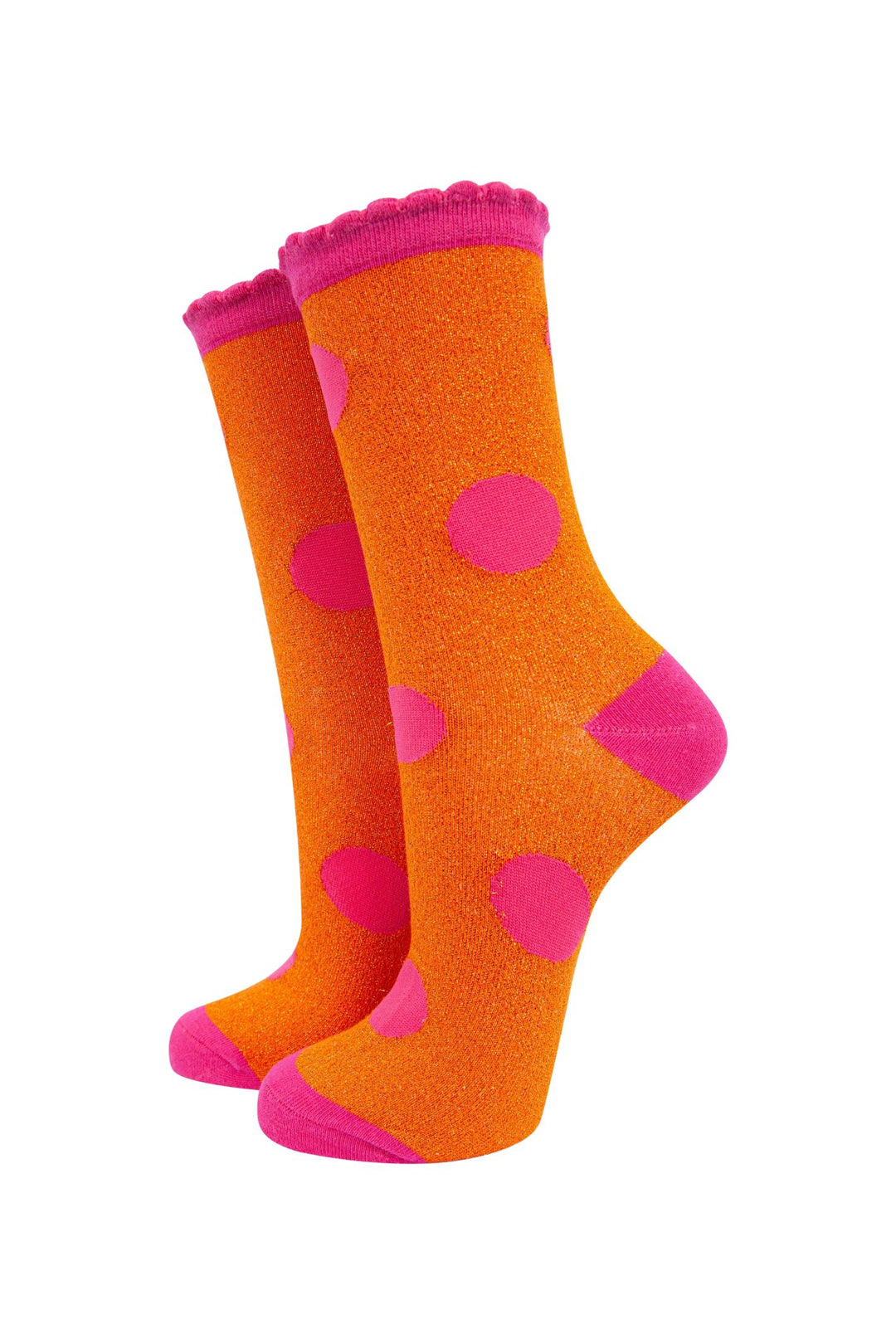 Hot Pink & Orange Metallic Large Polka Dot Socks