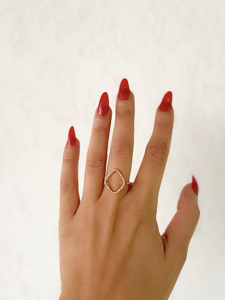 Jamie Luxe 18k Gold Plated Hollow Jewelled Ring