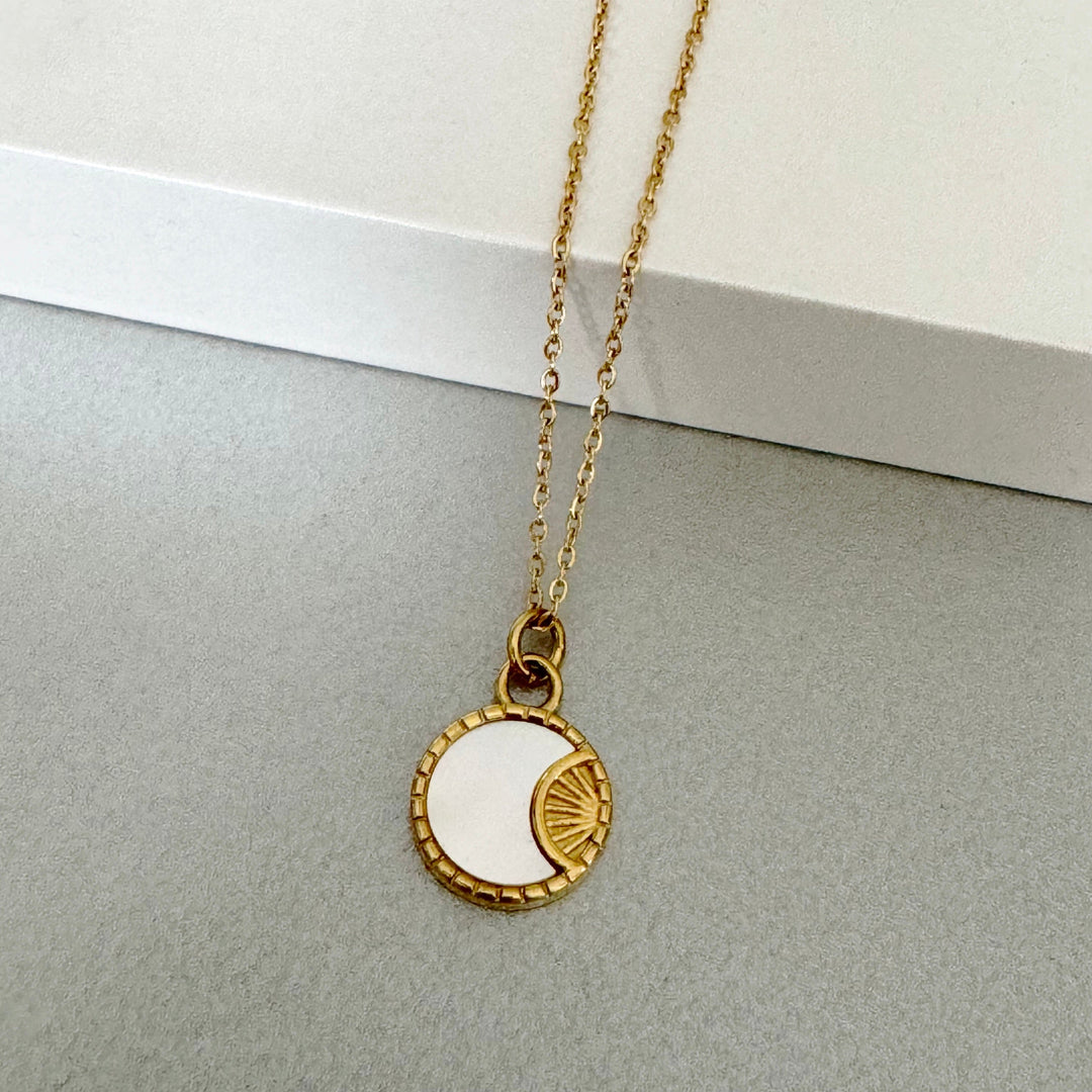 Neva Luxe 18k Gold Plated Reversible Celestial Pendant Necklace