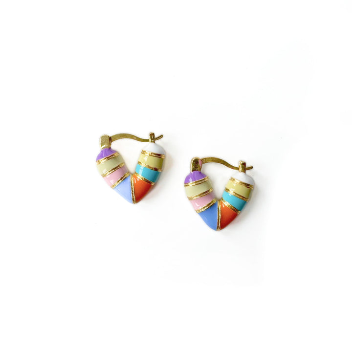 Capri Candy Stripe Enamel Mini Heart Hoop Earrings