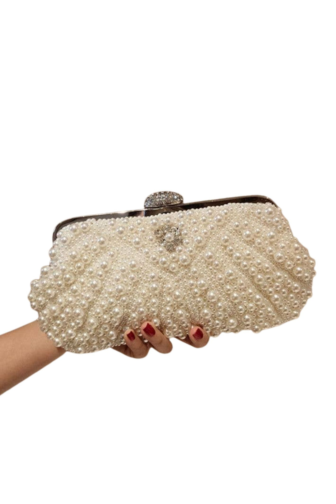 Ivory Pearl In Shell Shape Soft Touch Clutch Bag