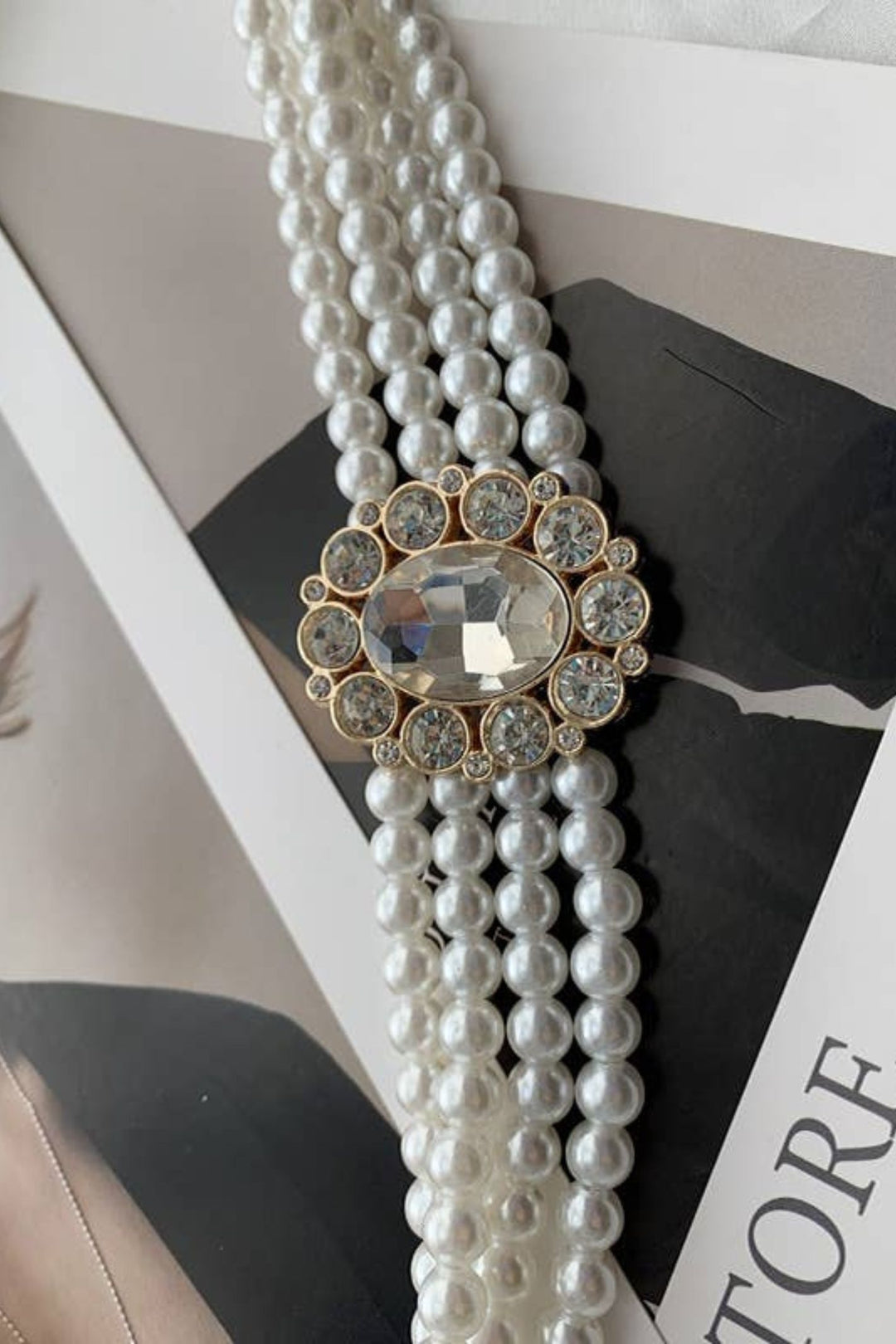 Ivory Pearl & Crystal Stretch Belt