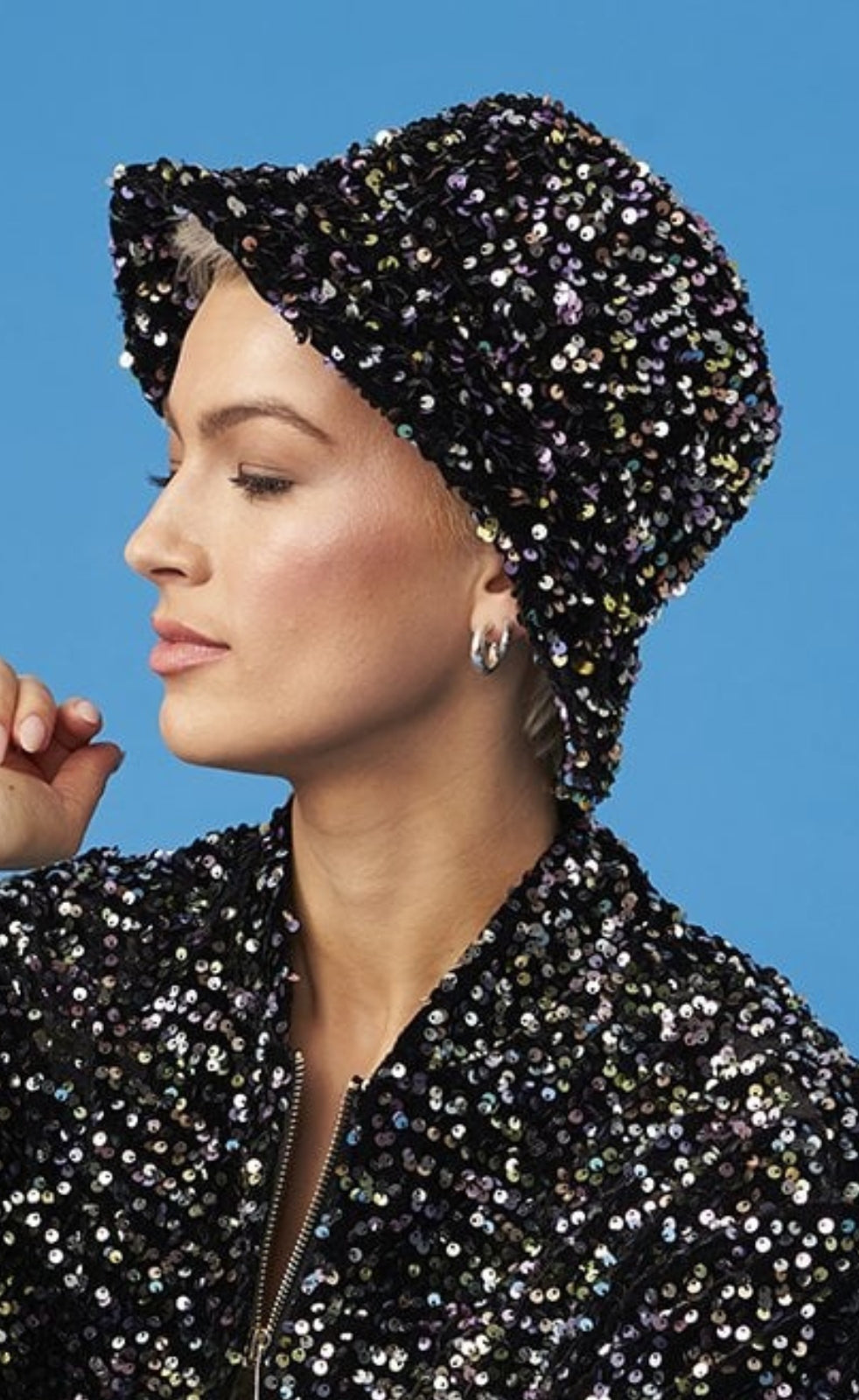 Jayley Black Velvet Sequin Bucket Hat