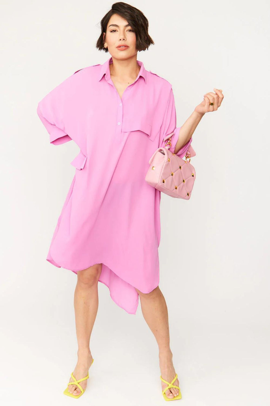 Jayley Bubblegum Pink Oversized Silk Blend Shirt Dress