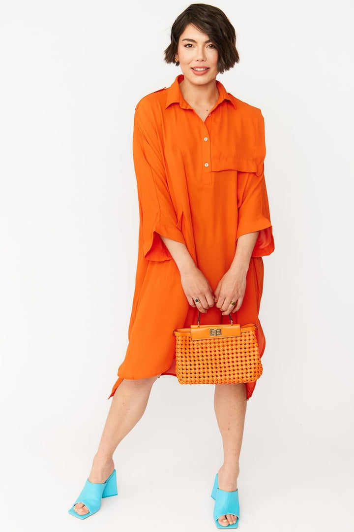 Jayley Burnt Orange Oversized Silk Blend Shirt Dress