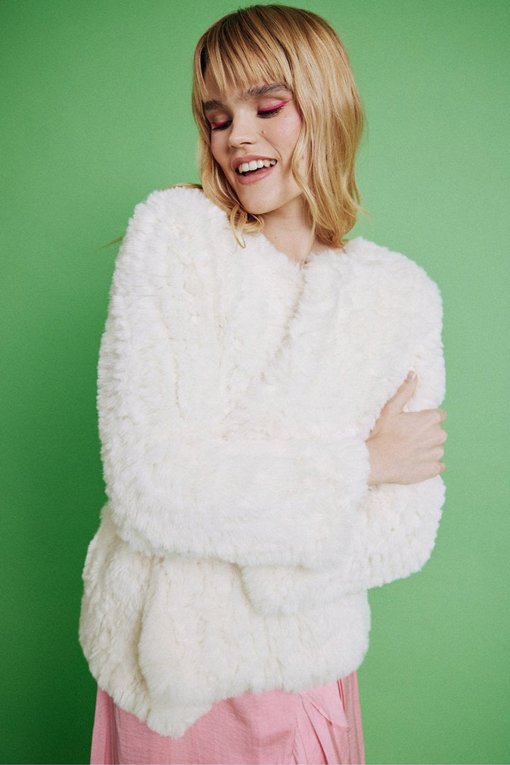Jayley Cream Faux Fur Hand Knitted Coat