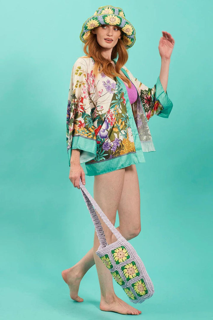 Jayley Cream Floral Print Bamboo Blend Kimono