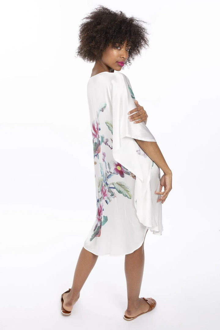 Jayley Cream Floral Printed Silk Kaftan Dress