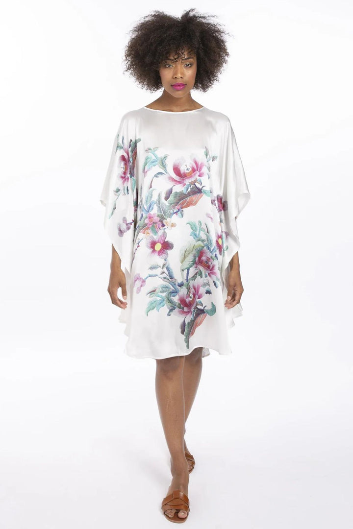 Jayley Cream Floral Printed Silk Kaftan Dress