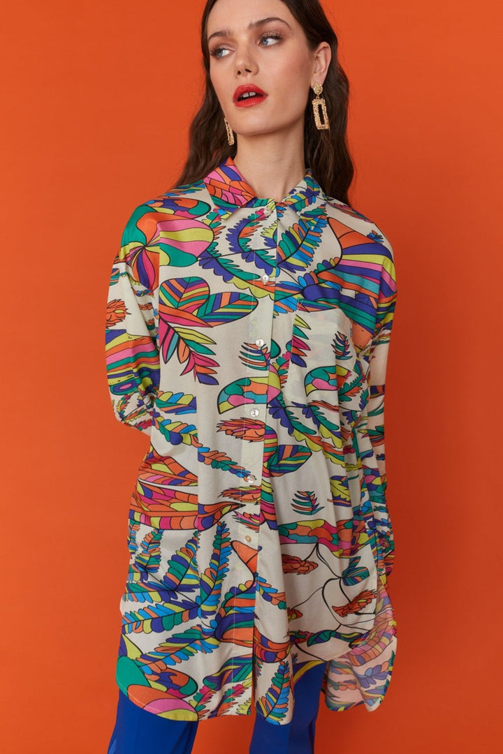 Jayley Havanna Print Silk Blend Oversized Shirt