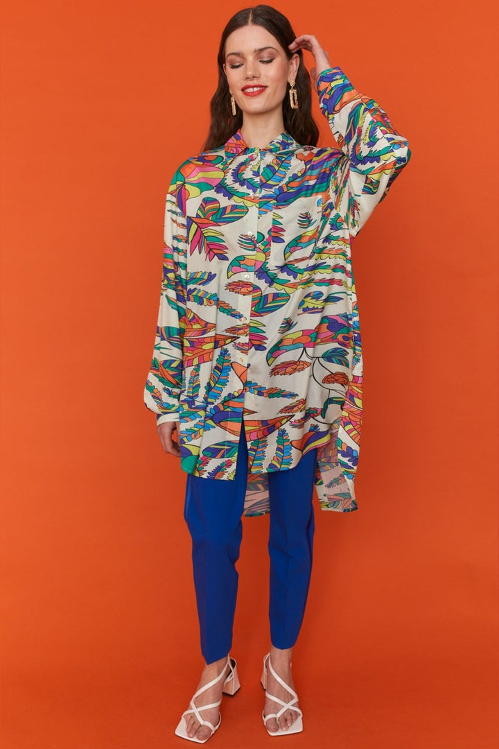 Jayley Havanna Print Silk Blend Oversized Shirt