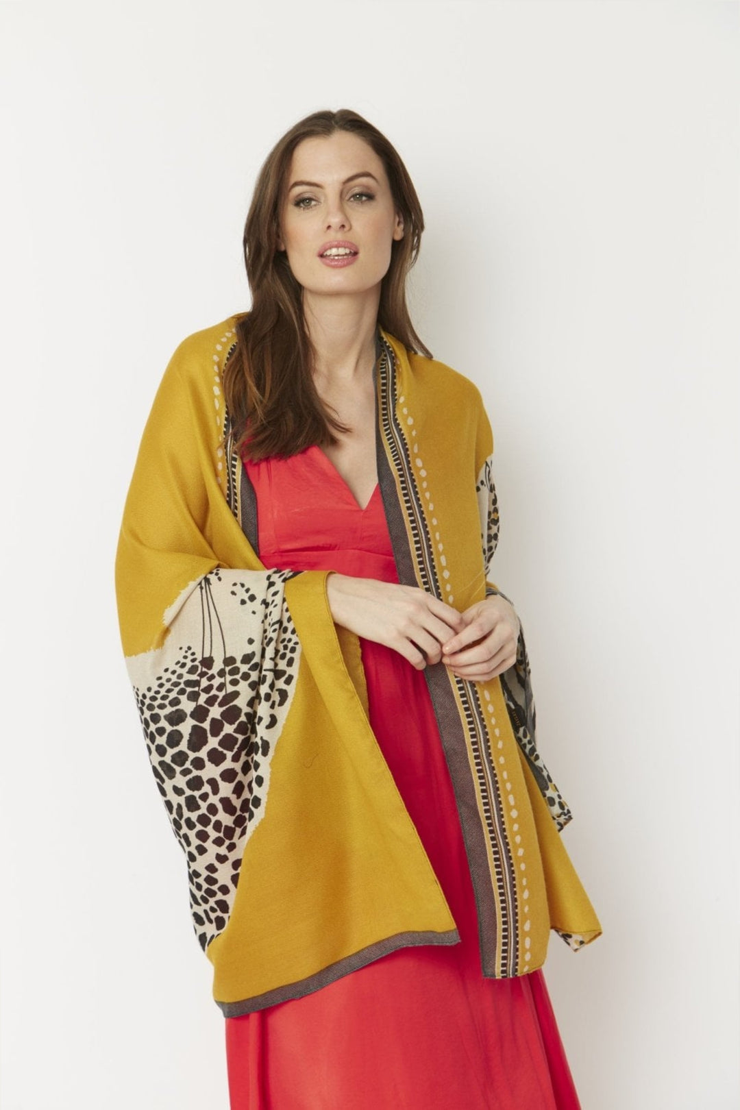 Jayley Mustard Big Cat Woven Scarf