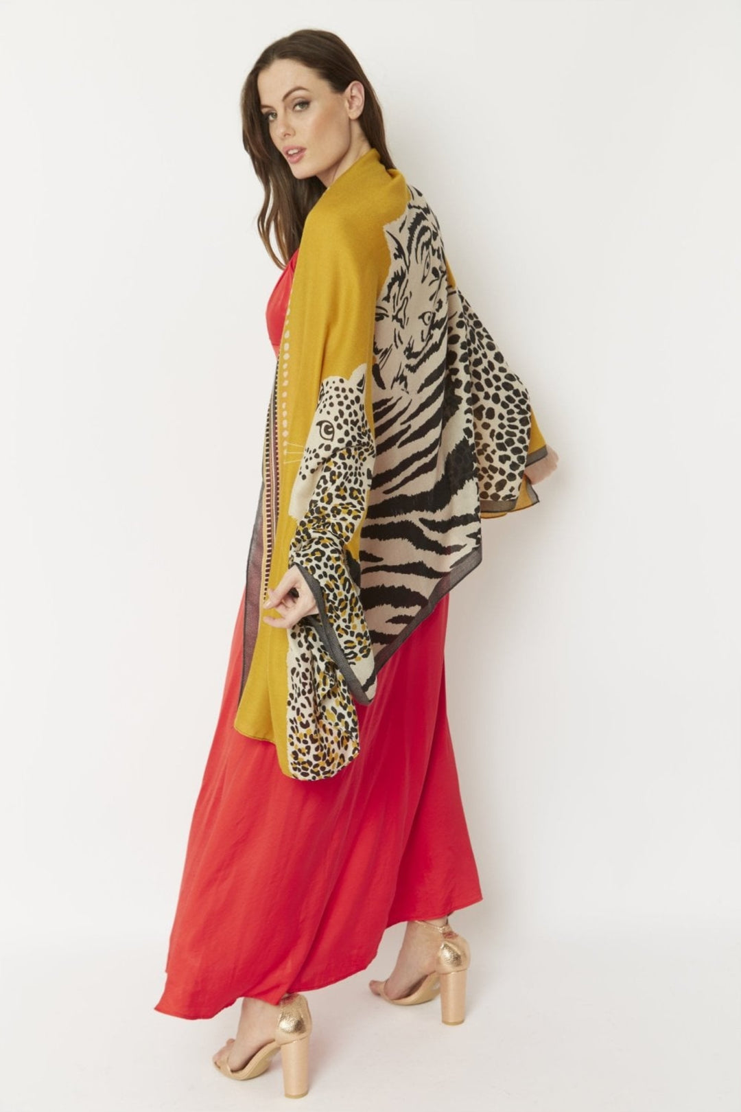 Jayley Mustard Big Cat Woven Scarf