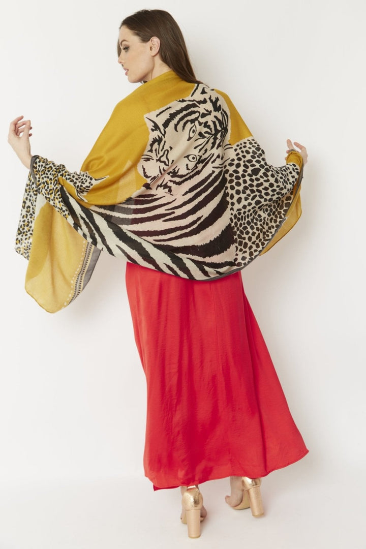 Jayley Mustard Big Cat Woven Scarf