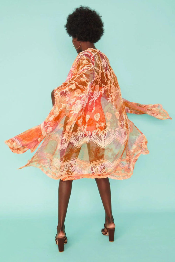 Jayley Orange Shibori Dyed Lace Kimono