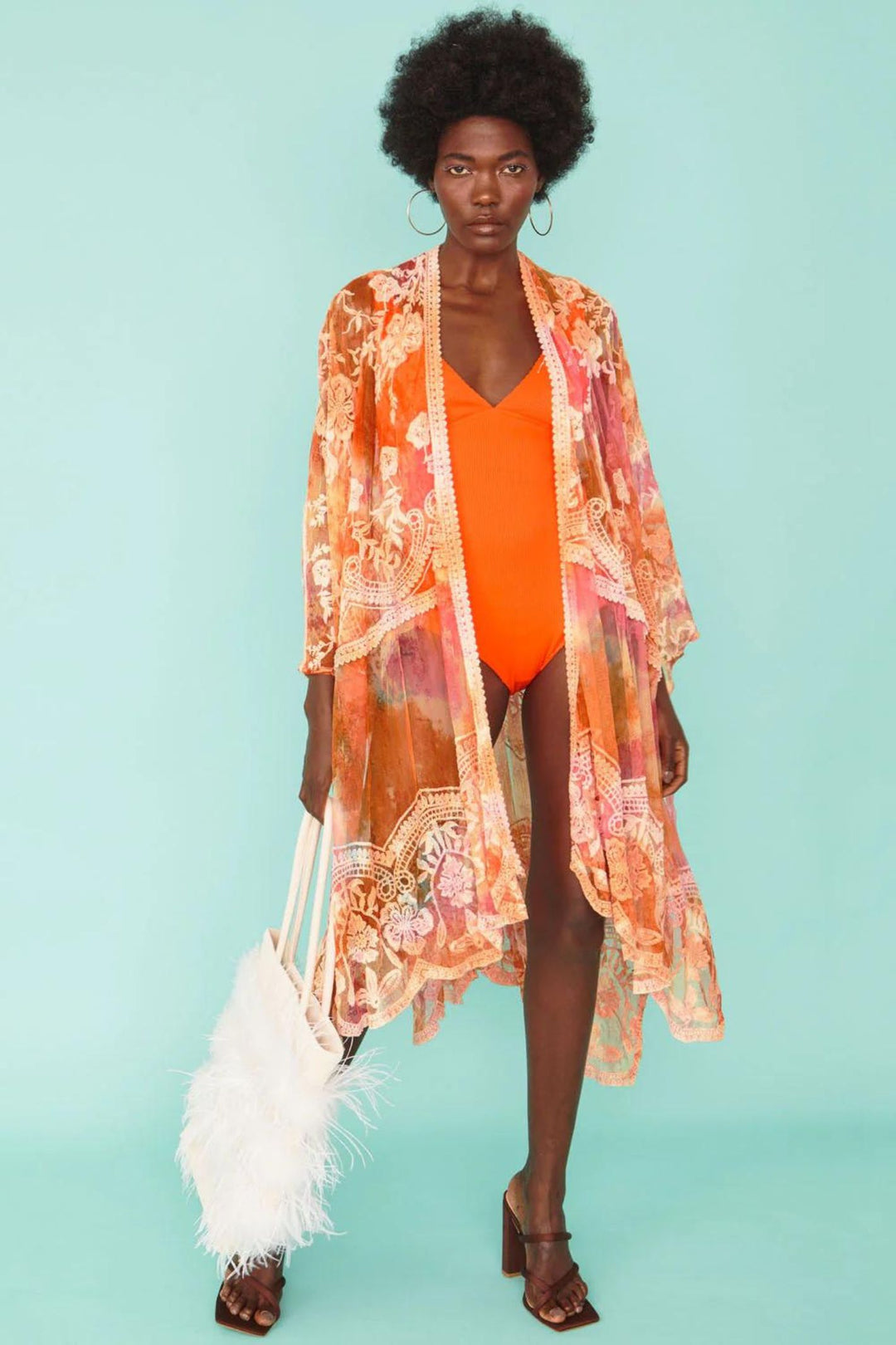 Jayley Orange Shibori Dyed Lace Kimono