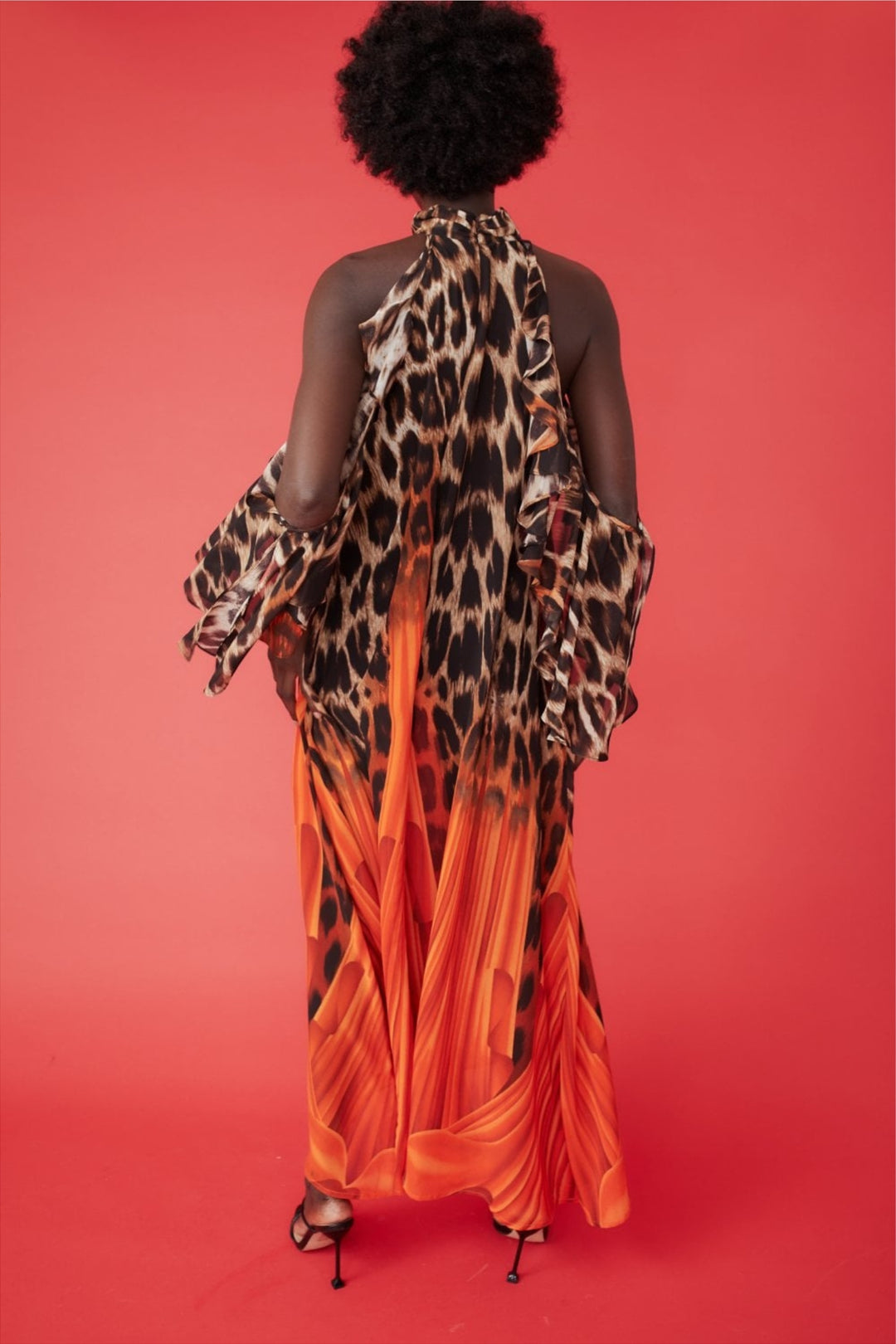 Jayley Papaya & Leopard Print Chiffon Dress