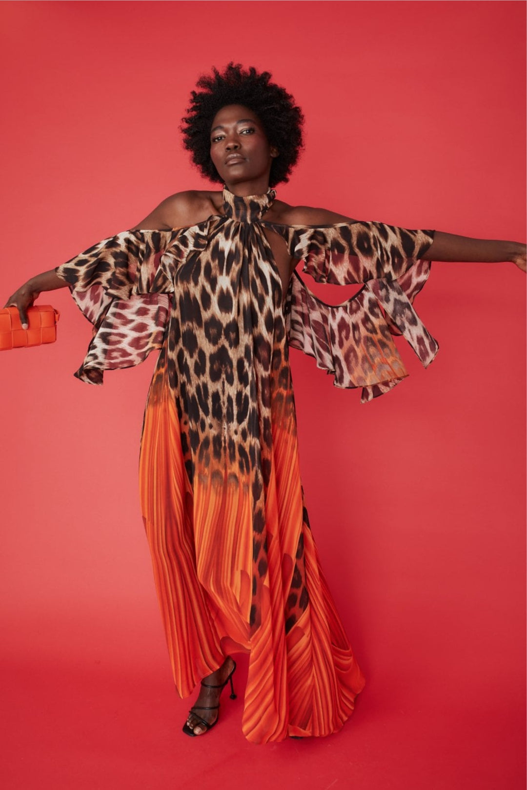 Jayley Papaya & Leopard Print Chiffon Dress