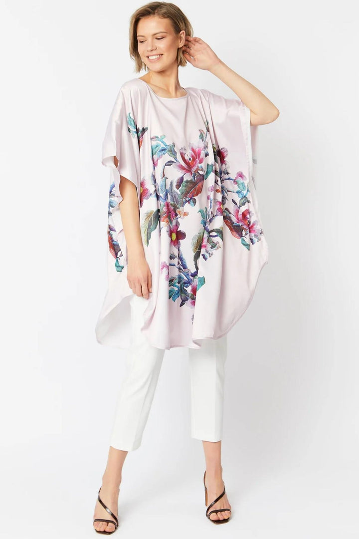 Jayley Pink Floral Printed Silk Kaftan Dress