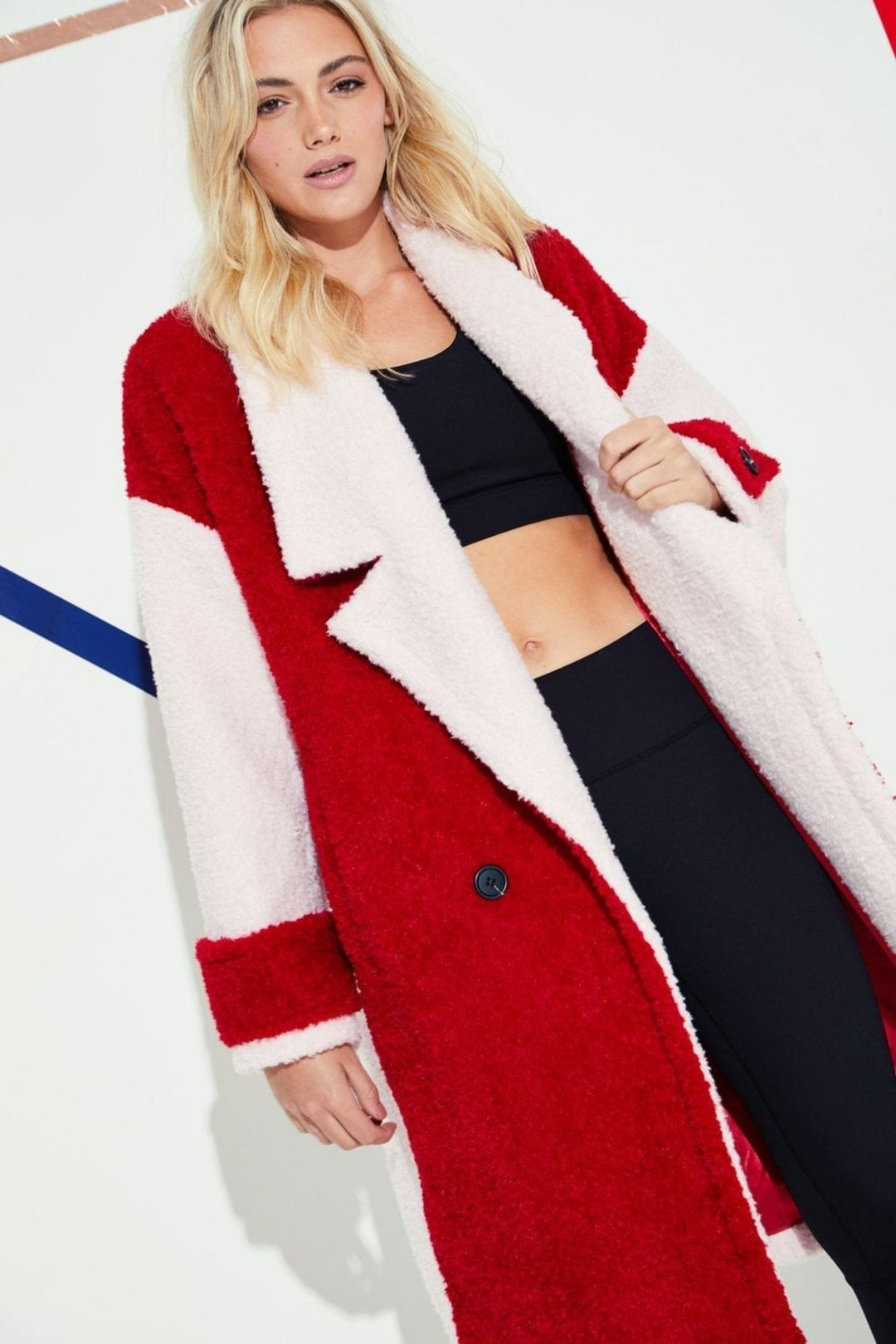 Jayley Red &amp; Pink Faux Shearling Coat