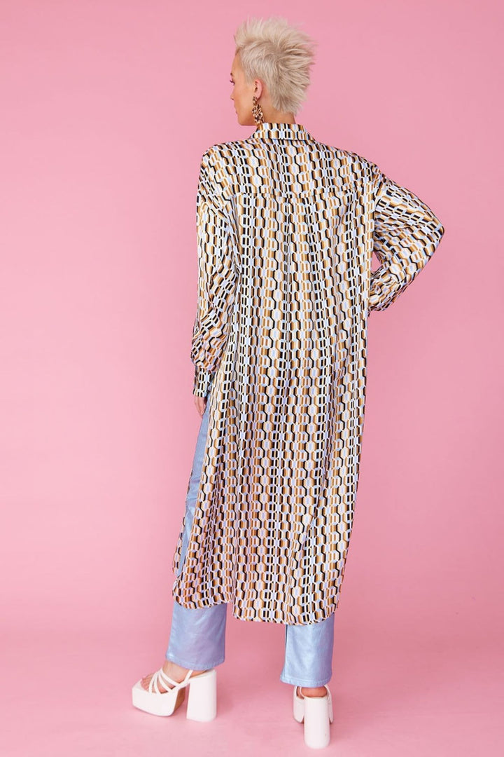 Jayley Retro Print Silk Blend Shirt Maxi Dress