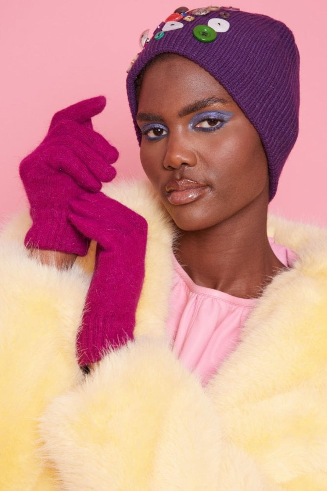 Jayley Magenta Stretch Cashmere & Silk Blend Knitted Gloves