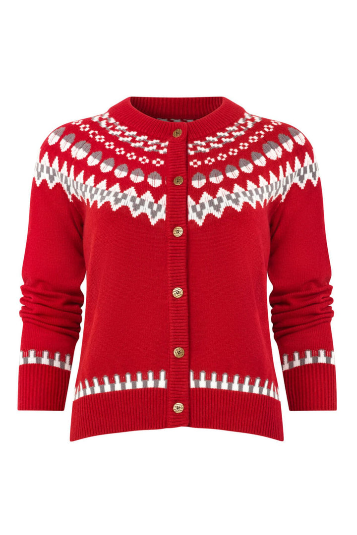 Joe Browns WK685 Red Fun and Fairisle Christmas Cardigan