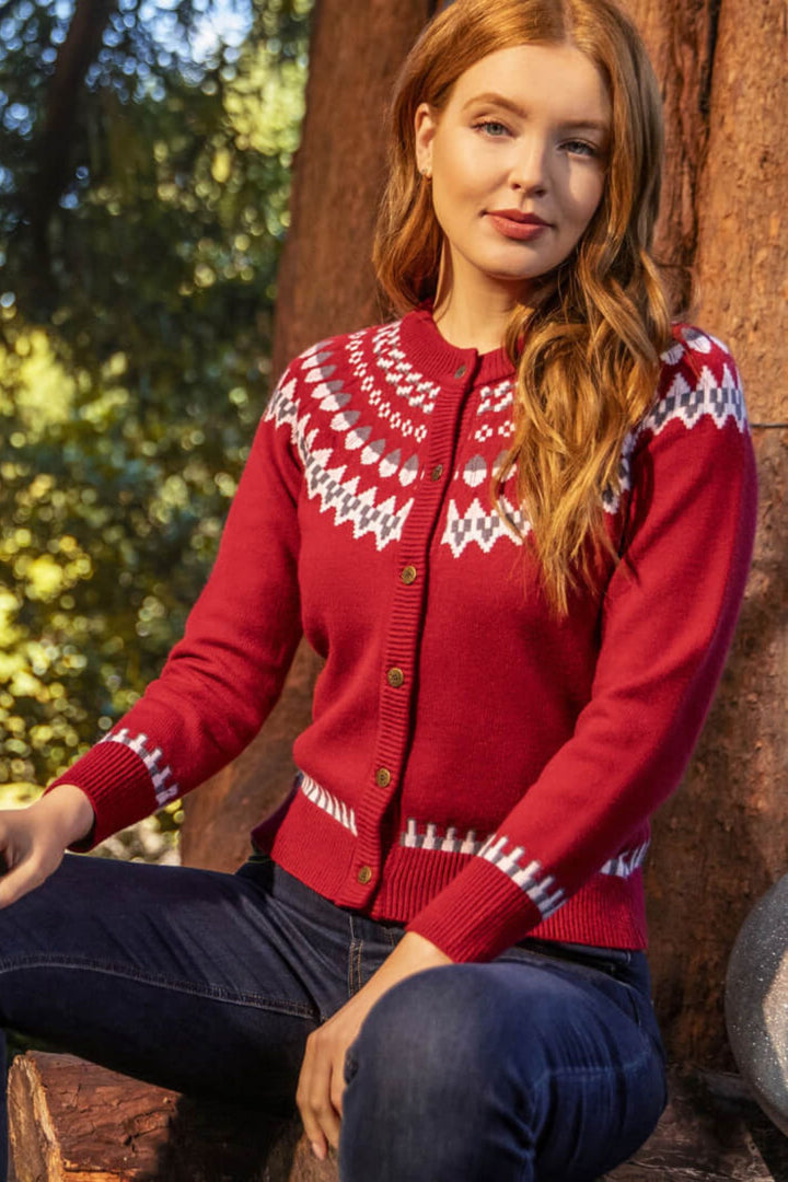 Joe Browns WK685 Red Fun and Fairisle Christmas Cardigan