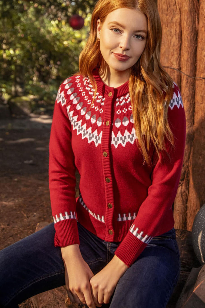 Joe Browns WK685 Red Fun and Fairisle Christmas Cardigan