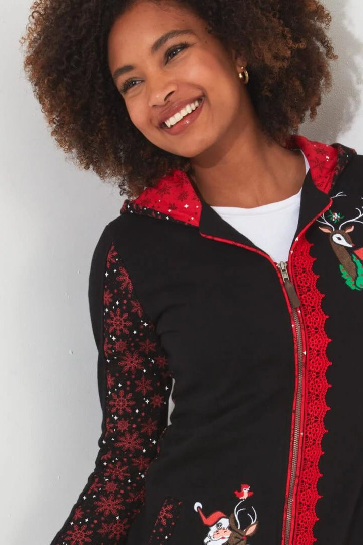 Joe Browns WU035 Black Christmas Novelty Zip Jacket