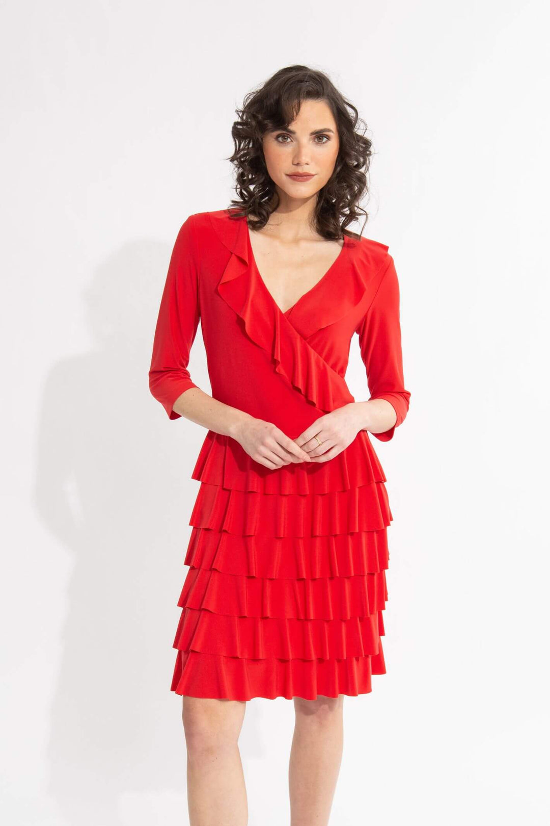 Joseph Ribkoff Ruffle Dress Joseph Ribkoff 231081 Magma Red Ruffle Hem Dress – Experience Boutique