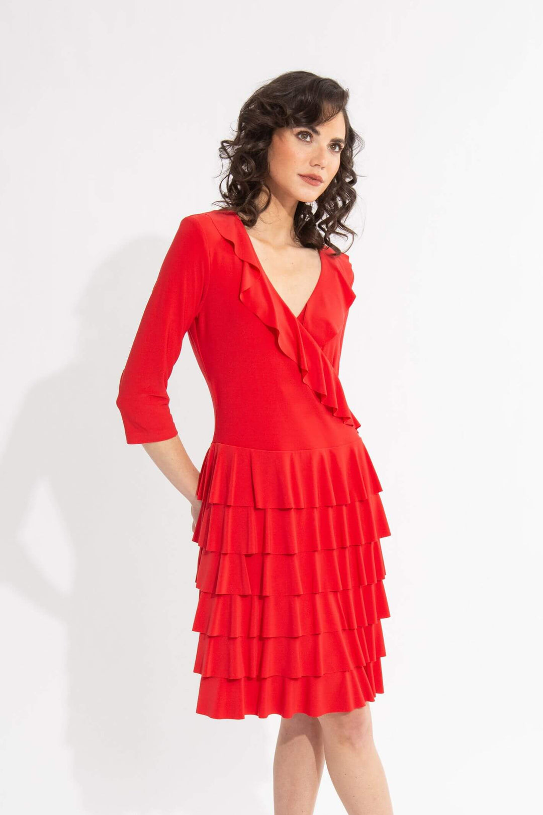 Joseph Ribkoff Ruffle Dress Joseph Ribkoff 231081 Magma Red Ruffle Hem Dress – Experience Boutique