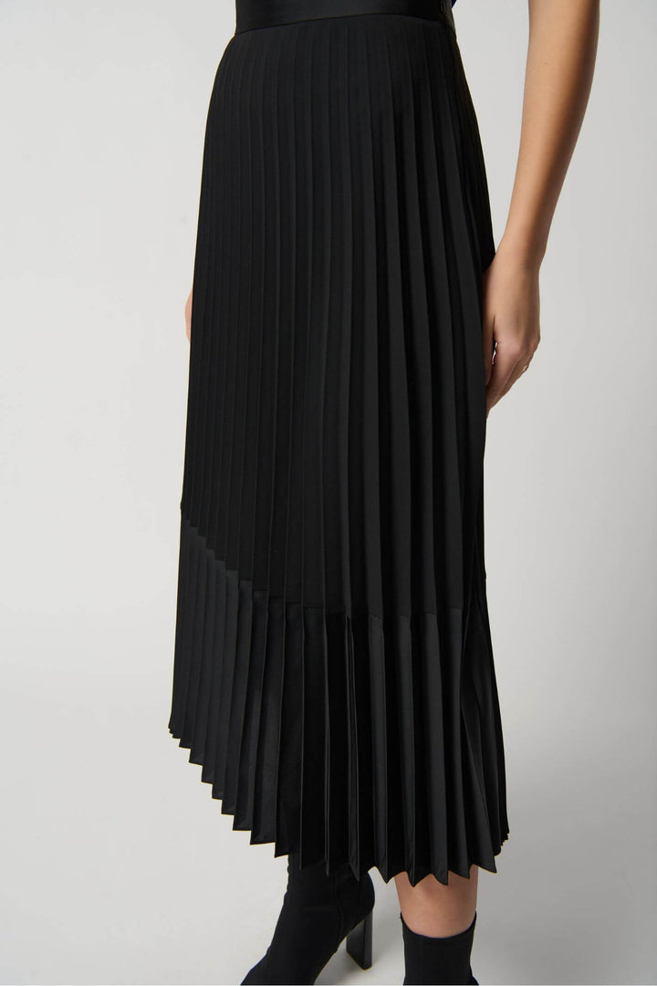 Joseph Ribkoff 234068 Black Georgette & Satin Pleated A-Line Skirt
