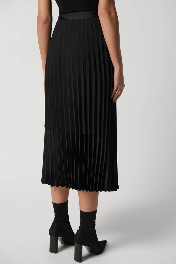 Joseph Ribkoff 234068 Black Georgette & Satin Pleated A-Line Skirt