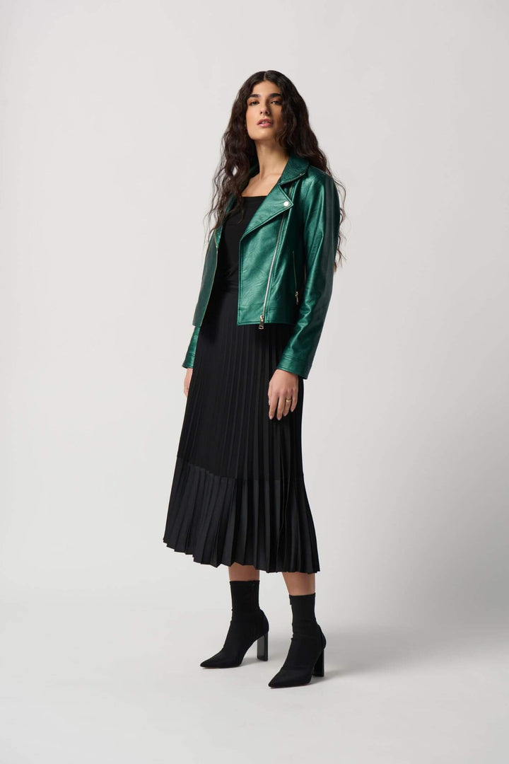 Joseph Ribkoff 234068 Black Georgette & Satin Pleated A-Line Skirt