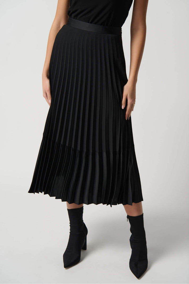 Joseph Ribkoff 234068 Black Georgette & Satin Pleated A-Line Skirt